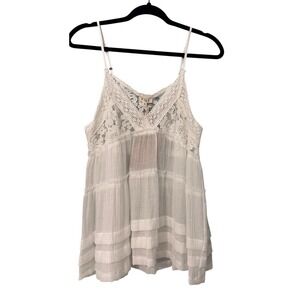 POL Women's Sheer‎ Off White Embroidered Floral Lace Summer Top Blouse Sz S NWT
